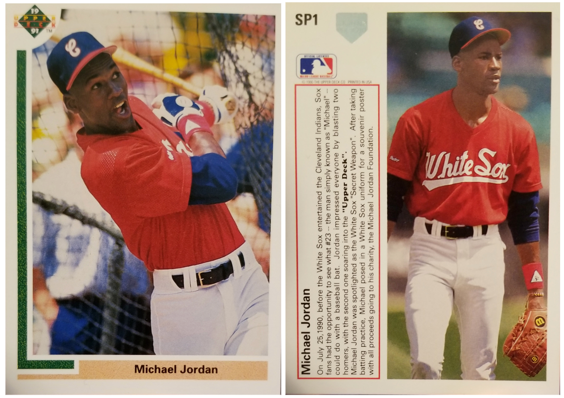 Michael Jordan in a legit White Sox jersey.  Michael jordan baseball, Michael  jordan basketball cards, Michael jordan