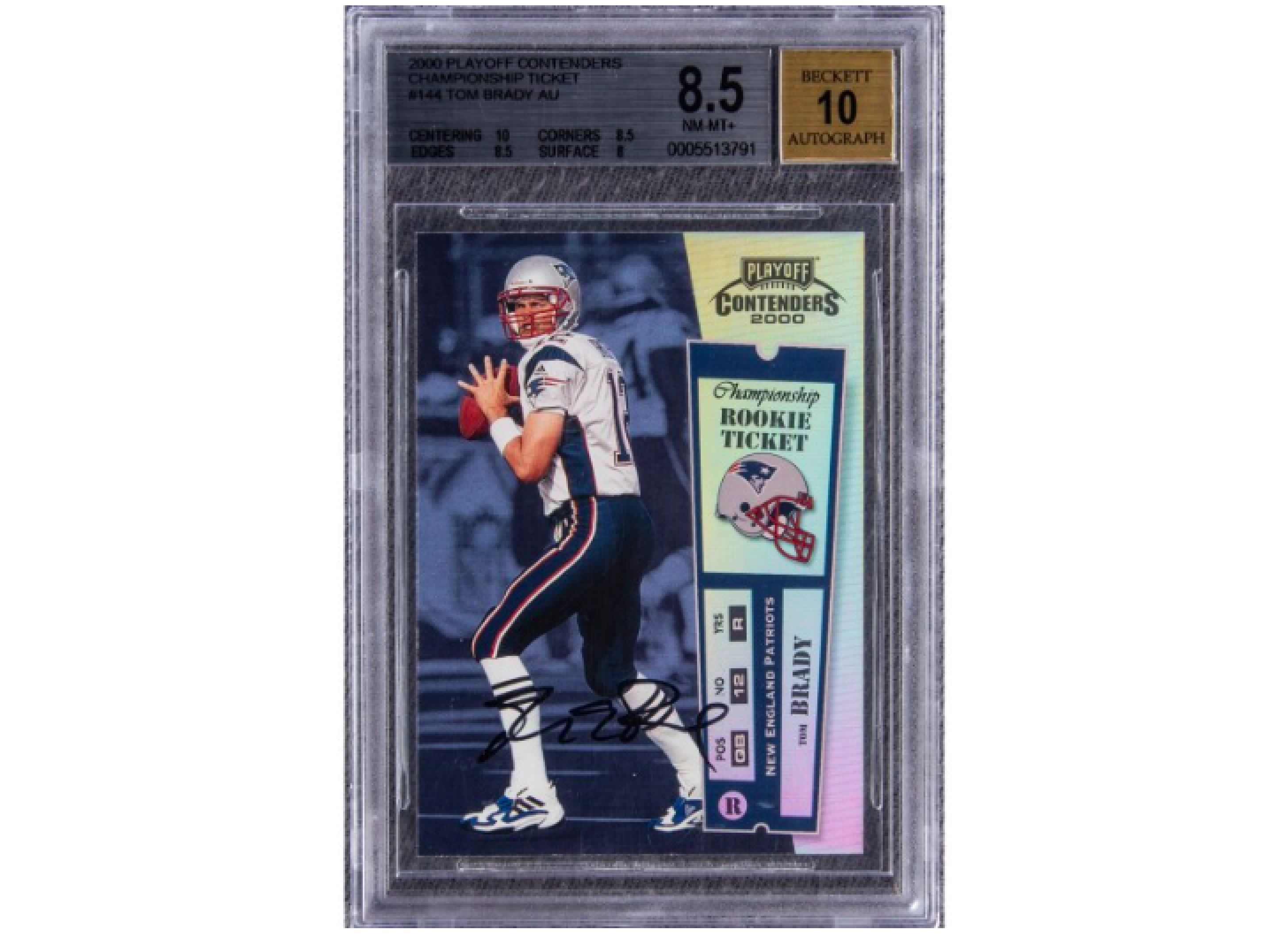 A Tom Brady rookie football card sold for $400,100