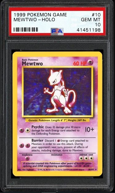 MEWTWO Pokemon Holofoil Base Set Rare Pokemon Card REAL CARD 