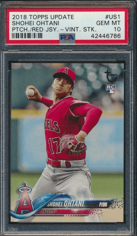 Sold at Auction: 2018 Topps Update #US1 Shohei Ohtani Pitching In Red Jersey  RC Rookie PSA 10